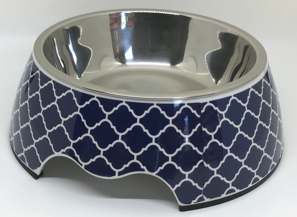 Modern Navy Medium Dog Bowl Pet Bowl | Cutie Ties